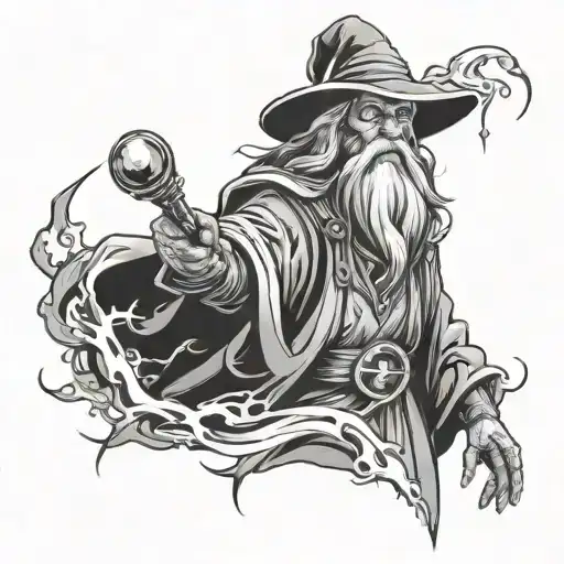 Evil Wizard Casting Spell Lighting Bolt