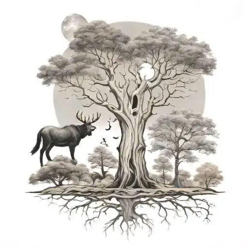 Family Tree Looks Like Animals In The Forest With Moon