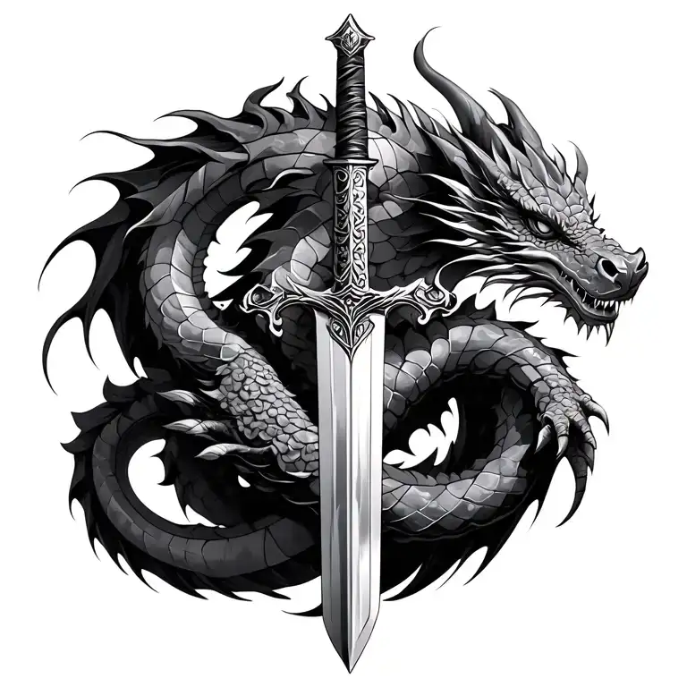 Dragon Wrapped Around A Sword