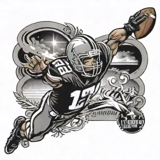 A Football Player Catching A Touchdown Pass With A Bible Verse Incorporated Into The Design