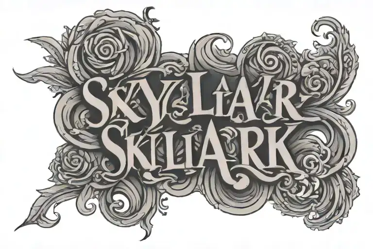 Black And Grey Background With Word Skylar As The Skin Break