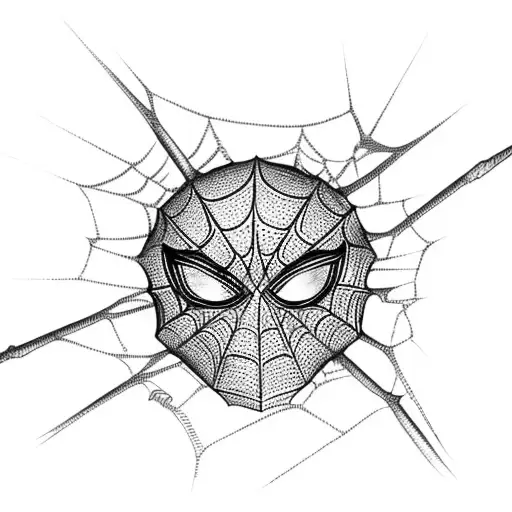 An Intricate Spider Web Design With Miles Morales' Mask In The Center