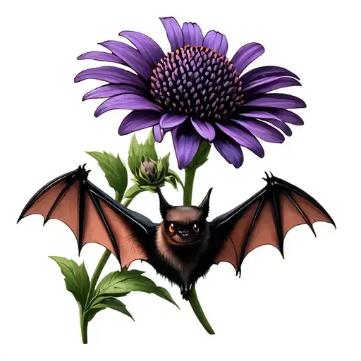 Brown Bat And Purple Cone Flower