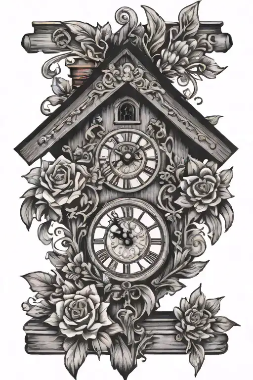 Cuckoo Clock German With Pretzel And Edelweiss Flowers Around