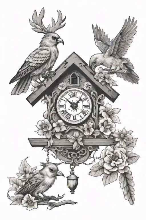 Cuckoo Clock German With Pretzel And Edelweiss Flowers Around The Clock