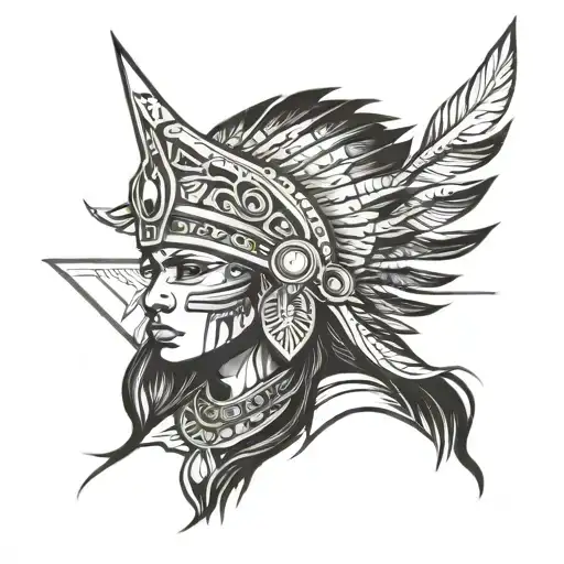 Tattoo Design Of Front Facing Indigenous Warrior Princess With Style Pulled From Puerto Rican Flag