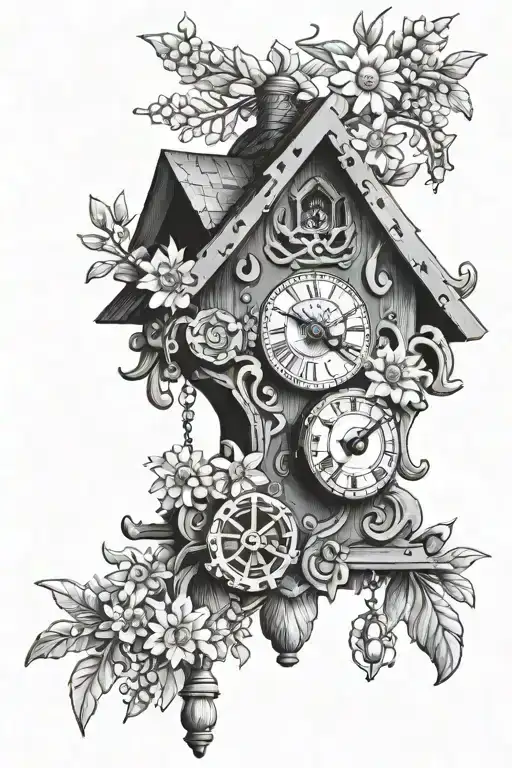 German Cuckoo Clock With Pretzel And Edelweiss Flowers Around