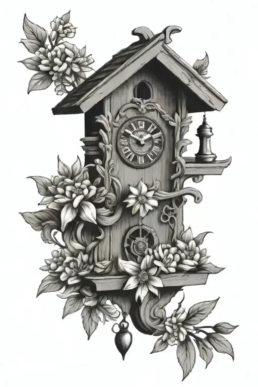 Cuckoo Clock German With Pretzel And Edelweiss Flowers Around Simple And Delicate