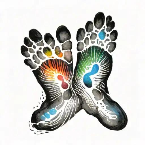 Baby Footprint Black And White And Rainbow Memory Loss Watercolour