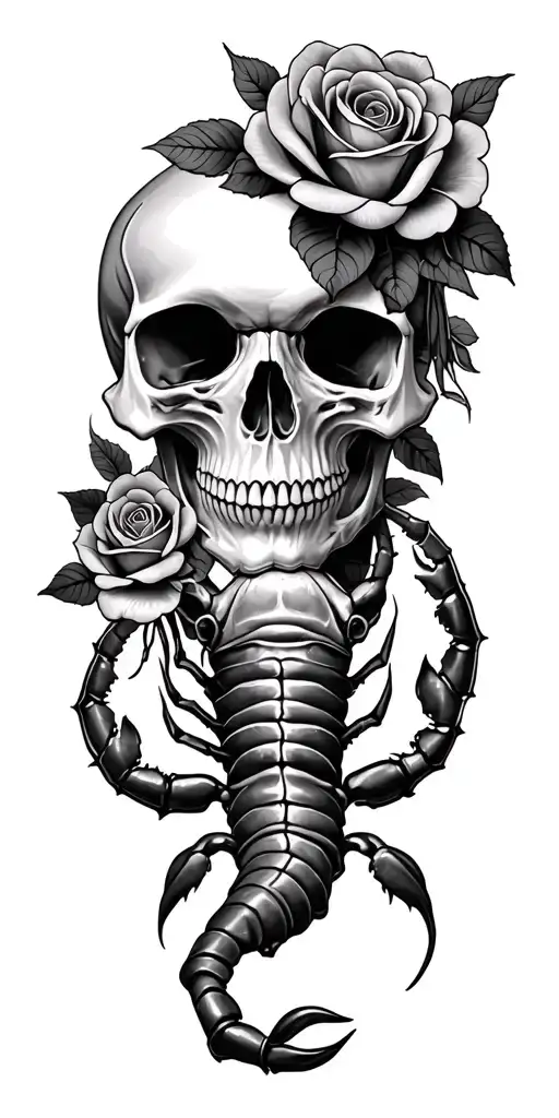 Skull With Roses And Scorpions
