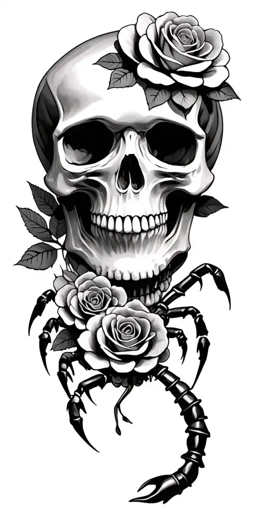 Skull With Roses And Scorpions