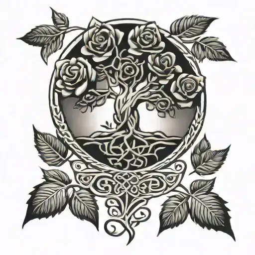 Celtic Tree Of Life Black Roses Growing
