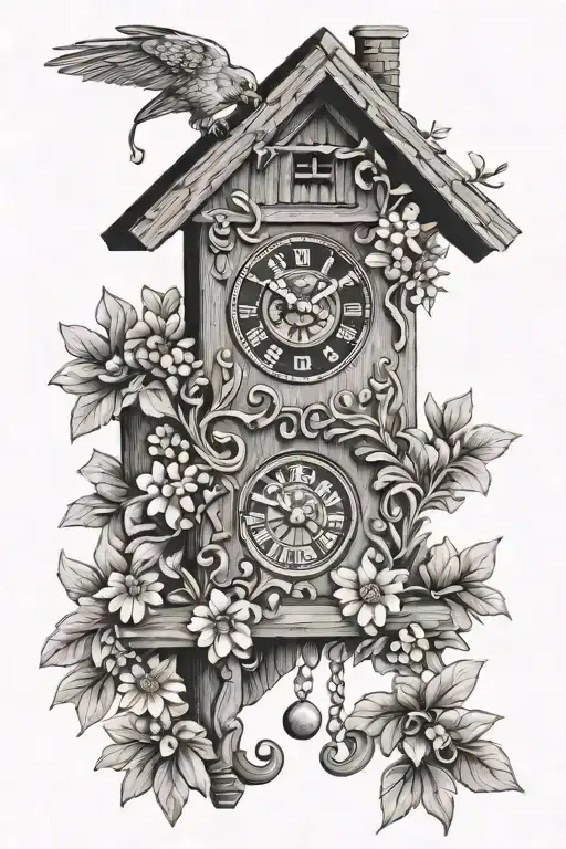 Cuckoo Clock German With Pretzel And Edelweiss Flowers Around Simple And Delicate