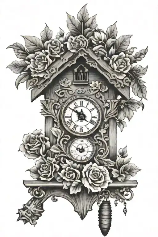 German Cuckoo Clock With German Flowers Growing