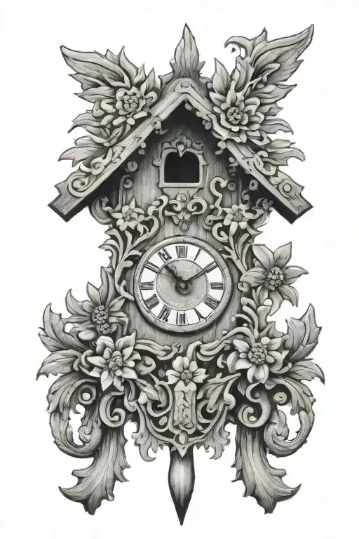 German Cuckoo Clock With Edelweiss Surrounding Delicate