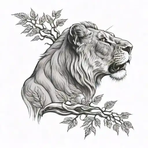 Lioness Head With Redwood Tree Growing