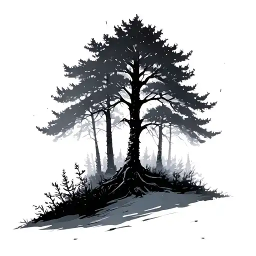 Dark Woodland Forest With A Bright Aspen Tree Made