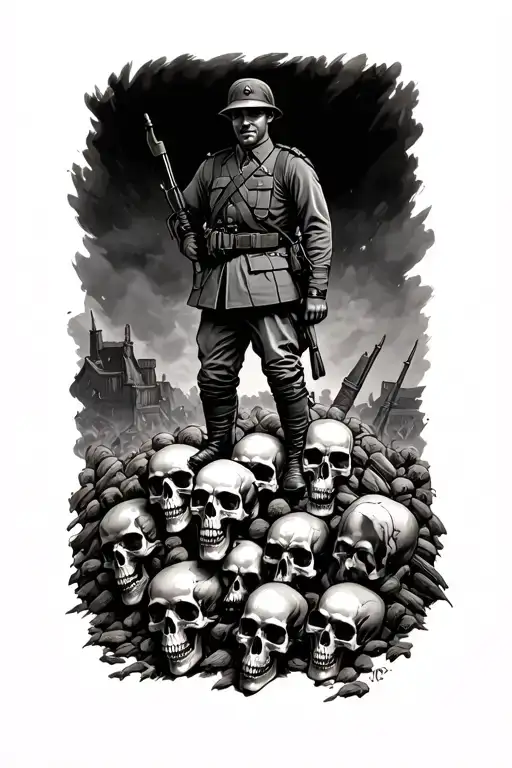 Ww2 German Soldier Stood On Pile Of Skulls