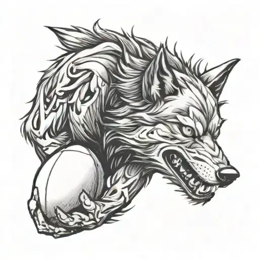 A Rugby Ball Transforming Into A Wolf Howling At The Moon