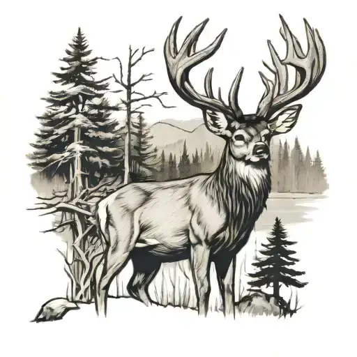 America Hunting Buck Standing In Woods