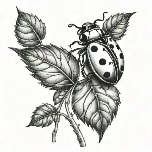 Two Ladybugs On A Leaf From A Stem