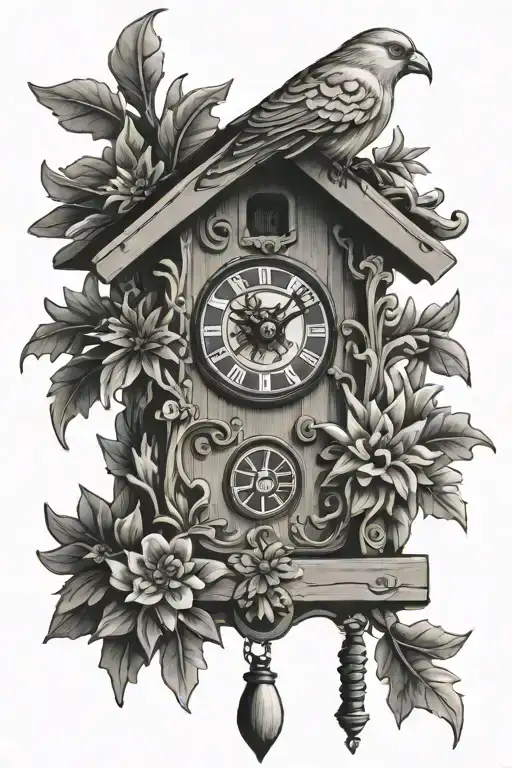 German Cuckoo Clock With Edelweiss Surrounding And A Pretzel