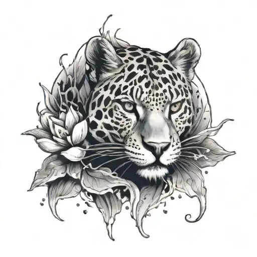 Jaguar Submerged In Water With Lotus Flowers Scattered