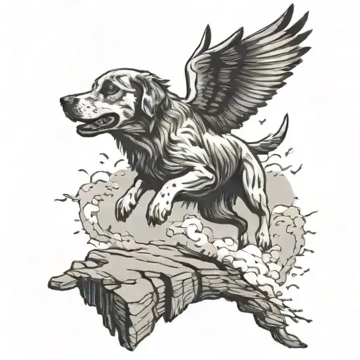 Jumping Dog Off Cliff Catching Bird Flying