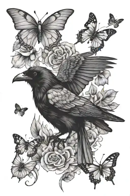 A Crow Chasing Butterflies