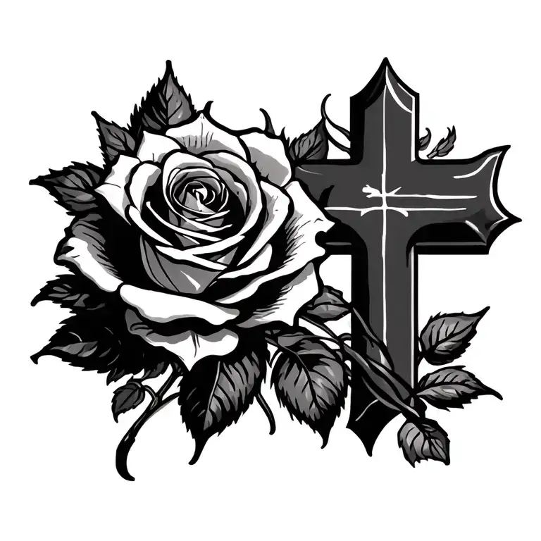 Cross And Rose Intertwined On Side La Familian Es Todo
