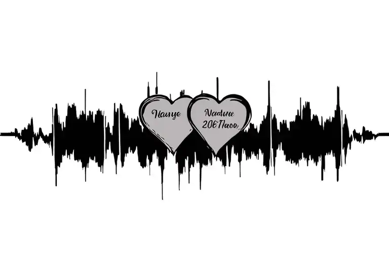 Two Heart Beats With Names And Date Of Birth