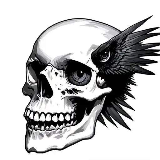 Raven Poking Eye Socket Of The Skull