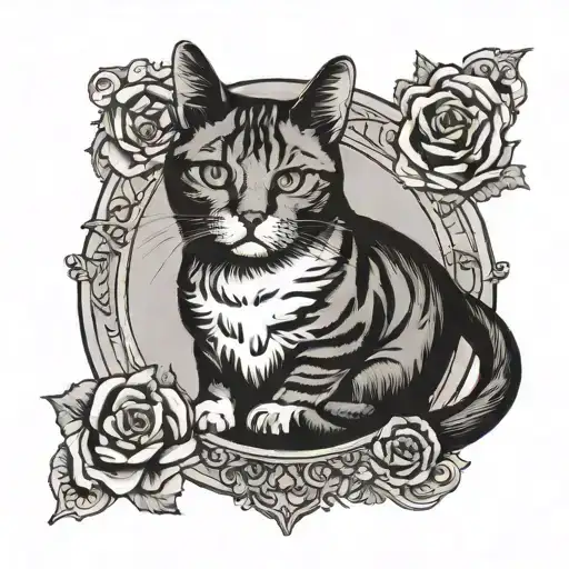 Cat On A Tarrot Card As Frame With Heart Fineline