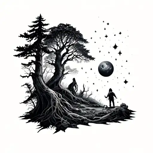 Enchanted Creepy Forest Leading To Space