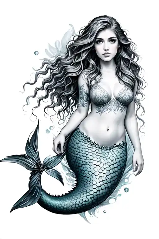 Mermaid Full Body Realistic Black And Grey