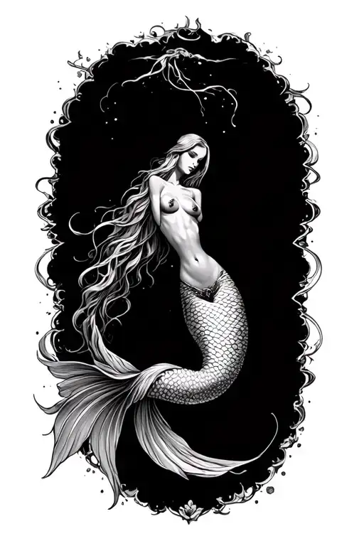 Mermaid Full Body Fantasy Black And Grey
