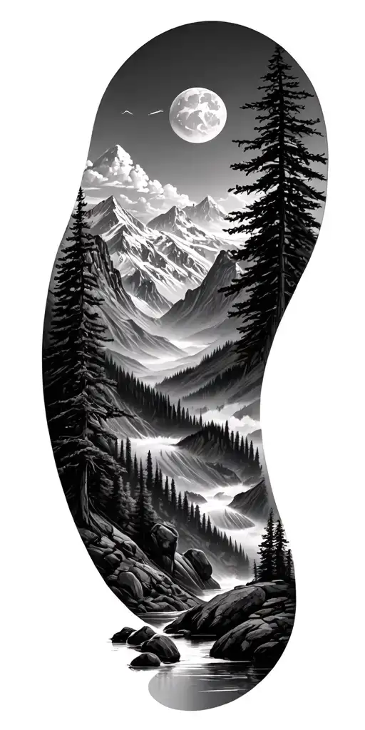 Realistic Mountain Scenic Landscape With Wildlife