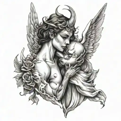 Angel And Devil Kissing