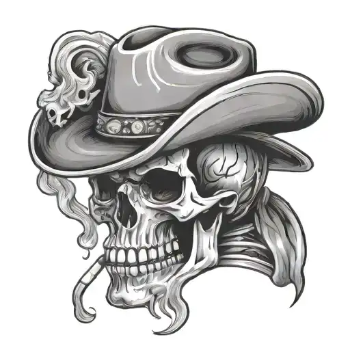 Cowboy Hat On A Skull Smoking A Cigarette