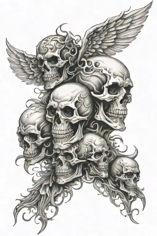 Scull Demon And Angel