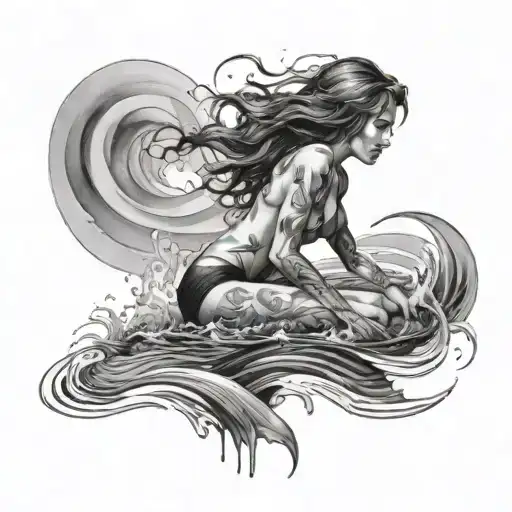 Woman As If Coming Out Of The Water With Her Body Cut