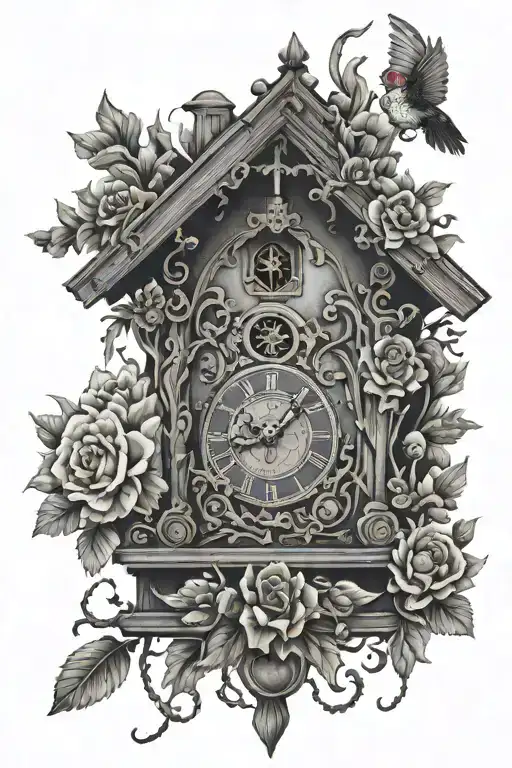 German Cuckoo Clock With Flowers Surrounding