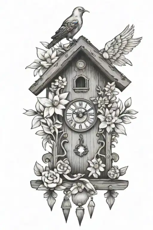 German Cuckoo Clock With Edelweiss Flowers Surrounding Delicate And Simple