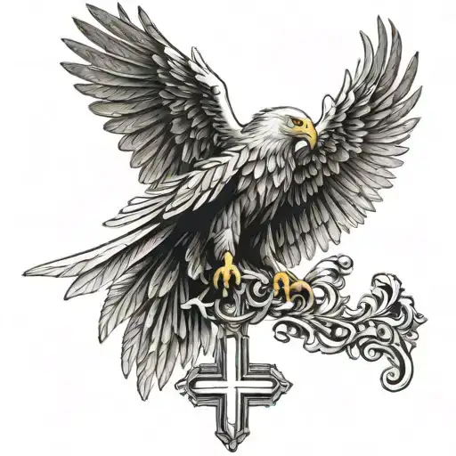 Christian Cross With Majestic Eagle Perched