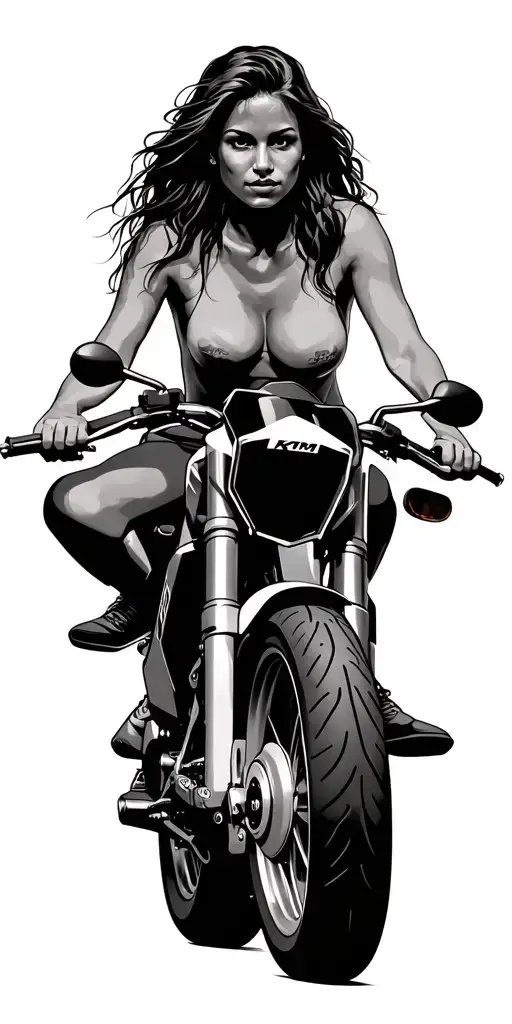 A Half -Naked Sitting Girl On A Ktm 200 Motorcycle