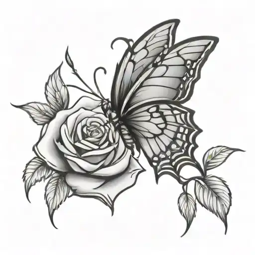 Rose With Thorns With Butterfly