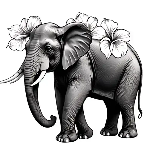 Elephant Surrounded By Hibiscus Flowers