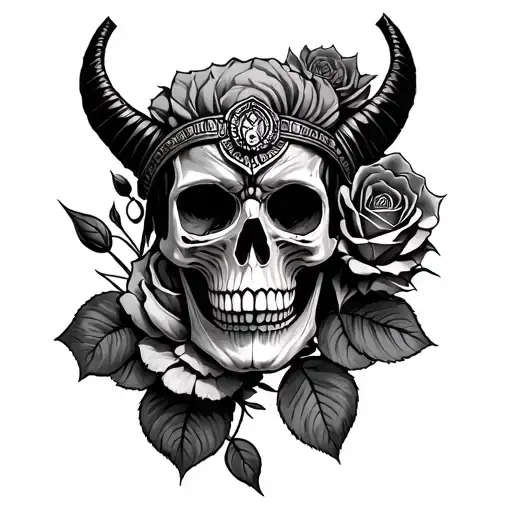 Demon Indian Skull Surronded By Rose