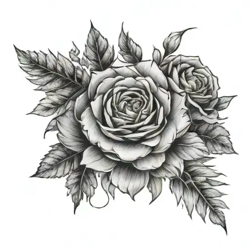 Roman Numerals On Thigh Tattoo With Flowers