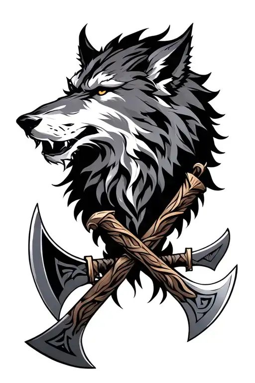 Fenrir With Nordic Axes Crossed Beneath